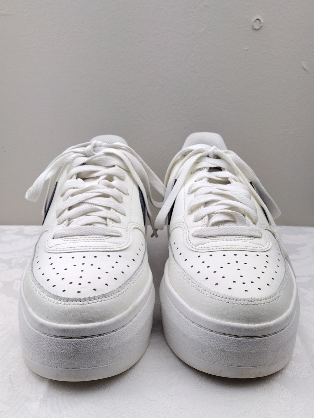 Nike Court Vision Alta White Sail Blue Leather Round Toe Lace Up Low Top Sneaker - Picture 2 of 16